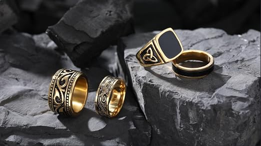 80's〜　vintage ring リング　　17〜18号 Jstyle 4Pcs Stainless Steel Vintage Signet Rings for Men Biker